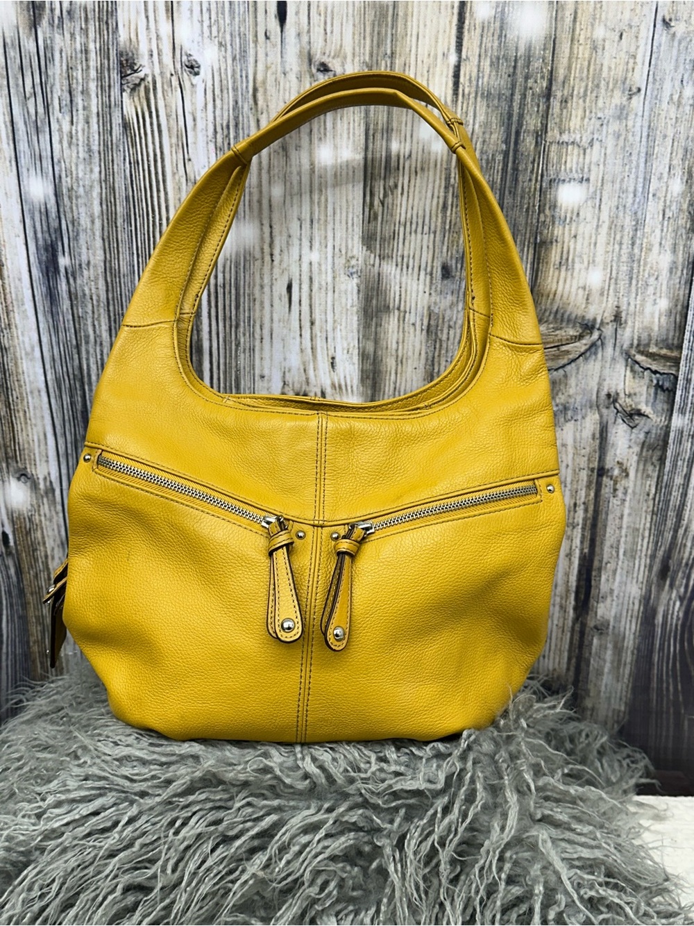 Tignanello Yellow Leather Hobo Shoulder Bag